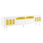 ON-TRANS Cream TV Stand with LED Light Strip, Tempered Glass Door for 80-Inch TVs, White Finish