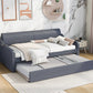 Twin Size Upholstery DayBed with Trundle and USB Charging Design Trundle can be flat or erected Gray