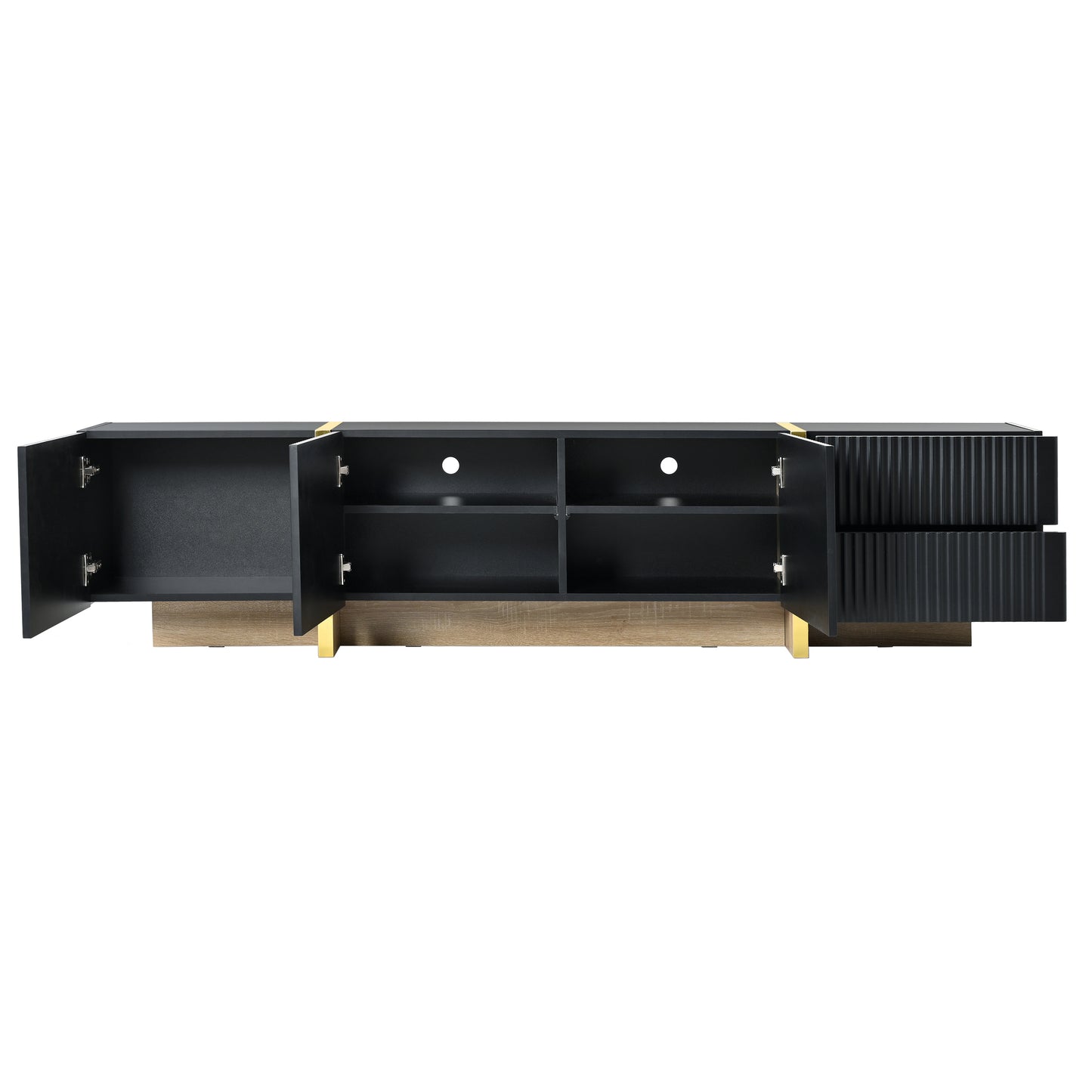 Luxury Fluted TV Stand for TVs Up to 80'', Modern Entertainment Center with Storage Cabinets & Drawers Black