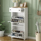 ONTREND with 2 flip drawers, top shoe cabinet with drawers, independent shoe rack with adjustable panel, white