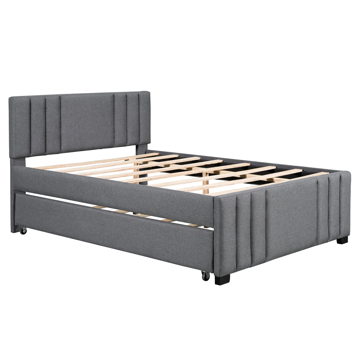 Full Upholstered Platform Bed with Trundle Grey