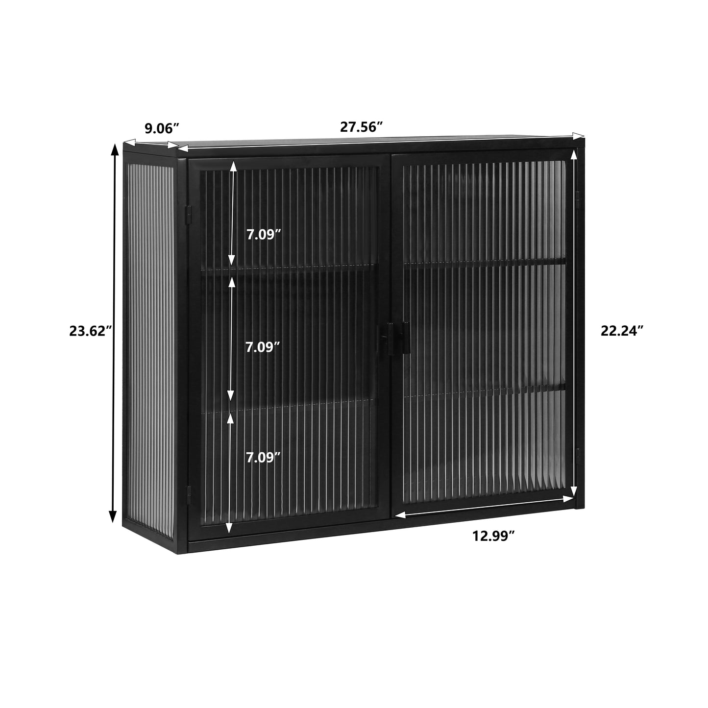 Glass Doors Modern Two-door Wall Cabinet with Featuring Three-tier Black