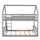 Twin over Full House Bunk Bed with Built-in Ladder Gray