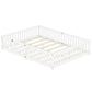 Queen Size Bed Floor Bed with Safety Guardrails and Door for Kids, White