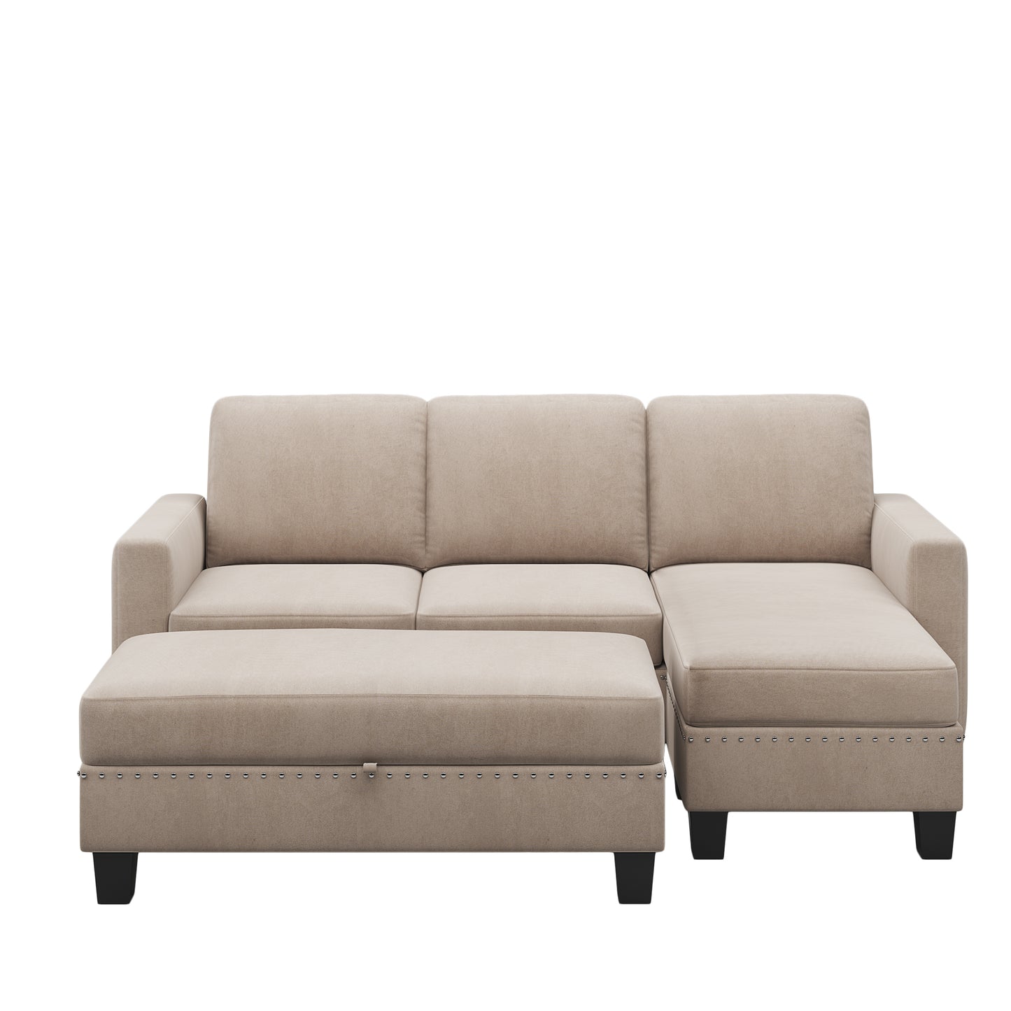 Sofá seccional reversible de 81" con chaise longue con espacio de almacenamiento, sofá en forma de L para apartamentos en gris cálido