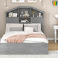 Full Size Wood Platform Bed with House-shaped Storage Headboard and 2 Drawers Gray