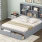 Queen Size Platform Bed with Storage Headboard and 2 Drawers, Gray