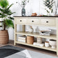 Retro Design Console Table with Two Open Shelves, Pine Solid Wood Frame and Legs, Espresso and Beige Finish