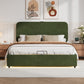 Large hydraulic storage bed with soft cushion lifting storage bed with RGB LED lights, Bluetooth speaker lychee velvet, green