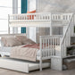 Twin over Full Bunk Bed with Trundle and Staircase White