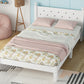 Twin Bed with Button-Decoration Headboard, with Bed Slats,White