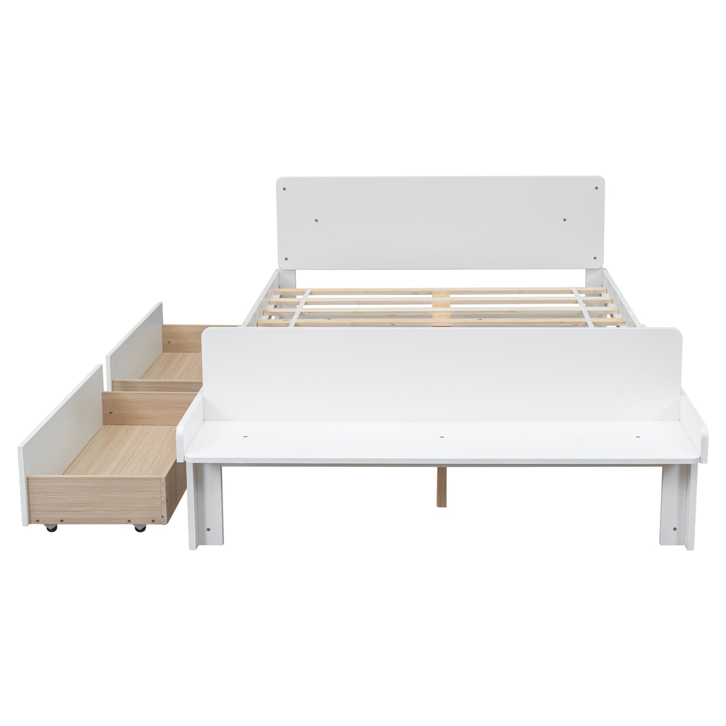 Full Bed with Footboard Bench 2 drawers White