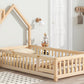 Twin House-Shaped Headboard Floor Bed with Fence Natural