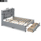 Full Size Platform Bed with Storage Headboard and 2 Drawers, Gray