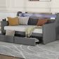 Twin Size Daybed with Storage Drawers, Upholstered Daybed with Charging Station and LED Lights, Gray