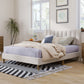 Upholstered Platform Bed Frame with Vertical Channel Tufted Headboard No Box Spring Needed  Full Cream