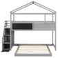 Twin over Full House Bunk Bed with Storage Staircase and Blackboard, Gray Finish