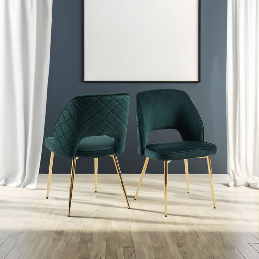 Dark Green Velvet Dining Chairs with Metal Legs and Hollow Back, Set of 4 for Modern Dining Rooms