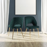 Dark Green Velvet Dining Chairs with Metal Legs and Hollow Back, Set of 4 for Modern Dining Rooms