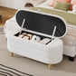 Elegant Upholstered Sherpa Fabric Storage Ottoman with Wood Legs, Storage Bench for Bedroom, Living Room, White