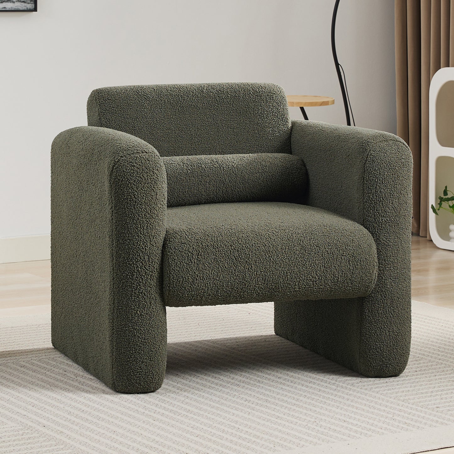 Silla moderna con tejido Sherpa de piel de oveja, sillón con cojines suaves en verde alga para salas de estar