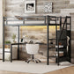 Twin XL loft bed with L-shaped desk and USB, metal loft bed with wardrobe and adjustable shelf, LED loft bed, black