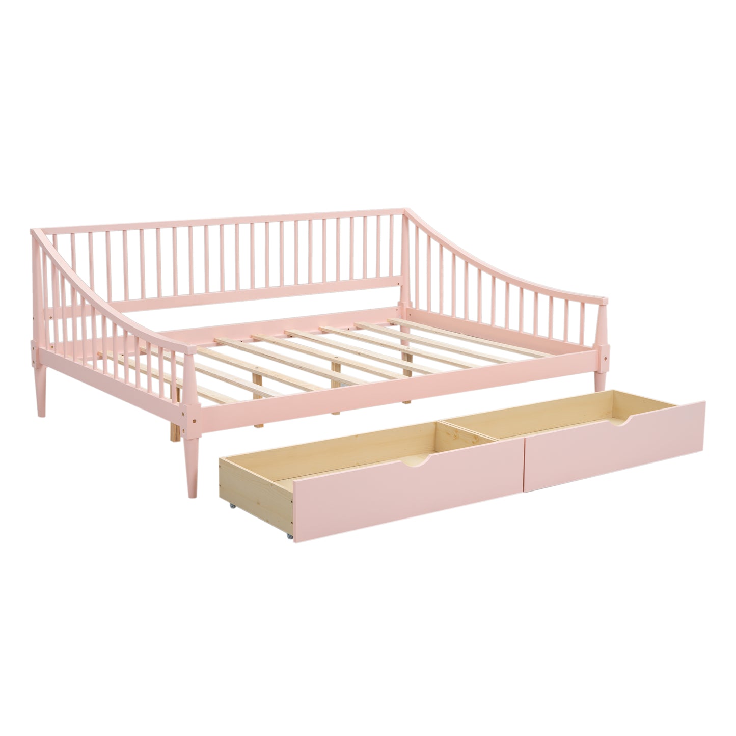 Full Size Daybed with Two Storage Drawers and Support Legs Pink