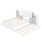 Queen Size Storage Platform Bed with Pull Out Shelves and Twin XL Size Trundle  White