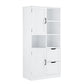 Bathroom storage cabinet with doors and drawers, multiple storage spaces, independent, open adjustable shelves, white