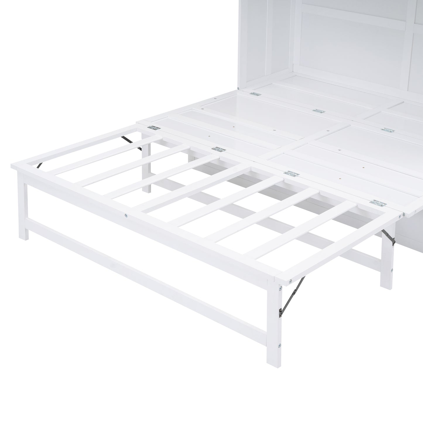 Queen Size Murphy Bed with Built-In Charging Station and a Shelf  White