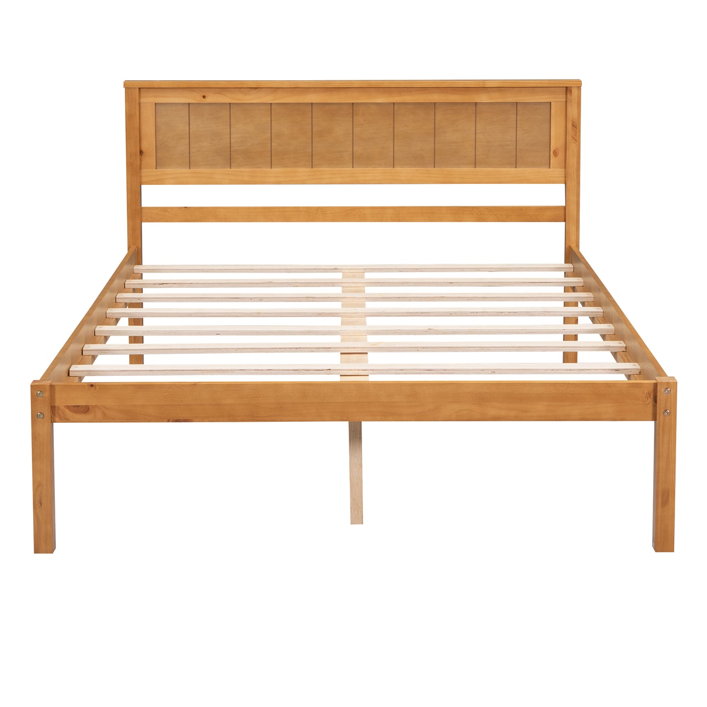 Platform Bed Frame with Headboard, Wood Slat Support No Box Spring Needed Full  Oak