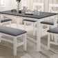 Juego de mesa de comedor de madera TOPMAX de 6 piezas con banco tapizado y 4 sillas, estilo rústico en gris y blanco