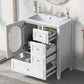 Bathroom Vanity with Sink, Bathroom Vanity Cabinet with Three Drawers and Door, Solid Wood and MDF, White