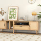 Vine TV Stand with 2 Cabinets and 2 Open Shelves, Solid Wood Legs for TVs Under 80 Inches