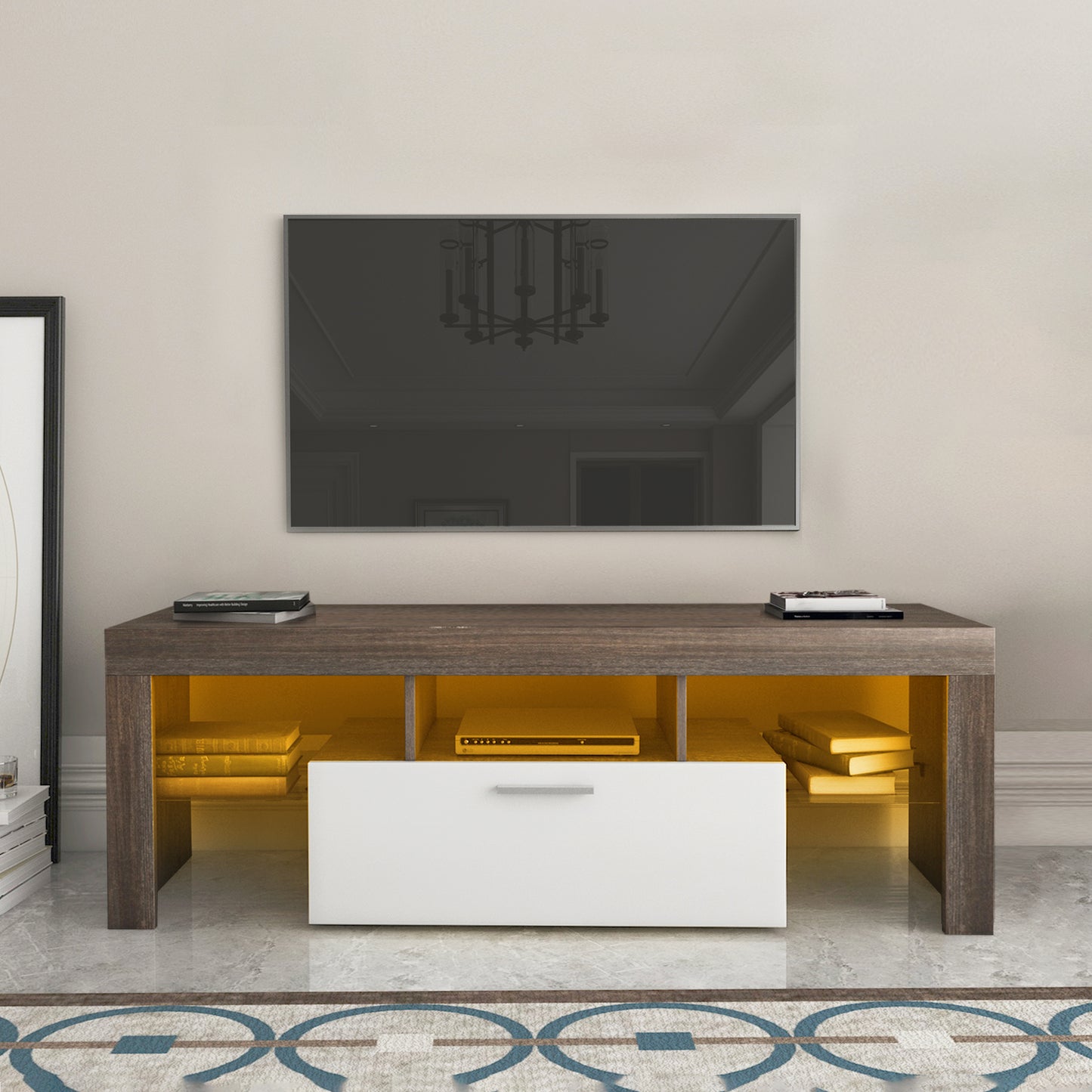 Simple modern TV stand cabinet Brown + white TV bracket