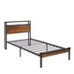 Dual size metal platform bed frame with wooden headboard and footrest, USB LINER, LED lights