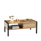 40.16" Rattan Coffee Table with Sliding Door Storage and Metal Legs, Modern Design for Living Rooms