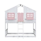 Twin over Twin House Bunk Bed with Roof , Window, Window Box, Door , with Safety Guardrails and Ladder, Pink/White