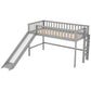 Twin Size Low Loft Bed with Ladder and Slide  Gray