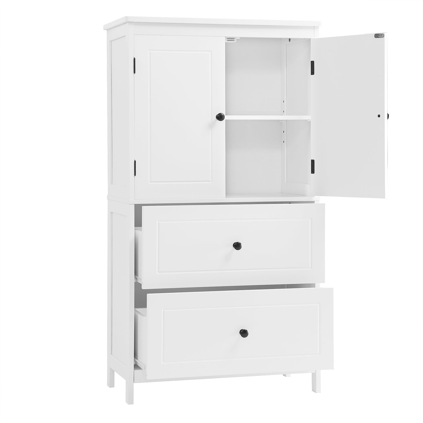 Bathroom Storage Cabinet, Cabinet with Two Doors and Drawers, Adjustable Shelf, MDF Board, White