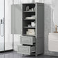 Tall Bathroom Storage Cabinet, Freestanding Storage Cabinet with Two Drawers and Adjustable Shelf, MDF Board , Grey