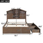 Full Size Wood Platform Bed with House-shaped Storage Headboard and 2 Drawers Walnut