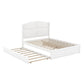 Wood Queen Size Platform Bed with Twin Size Trundle and 2 Drawers White