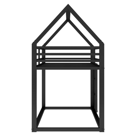 Twin over Twin House Bunk Bed with Built-in Ladder,Black