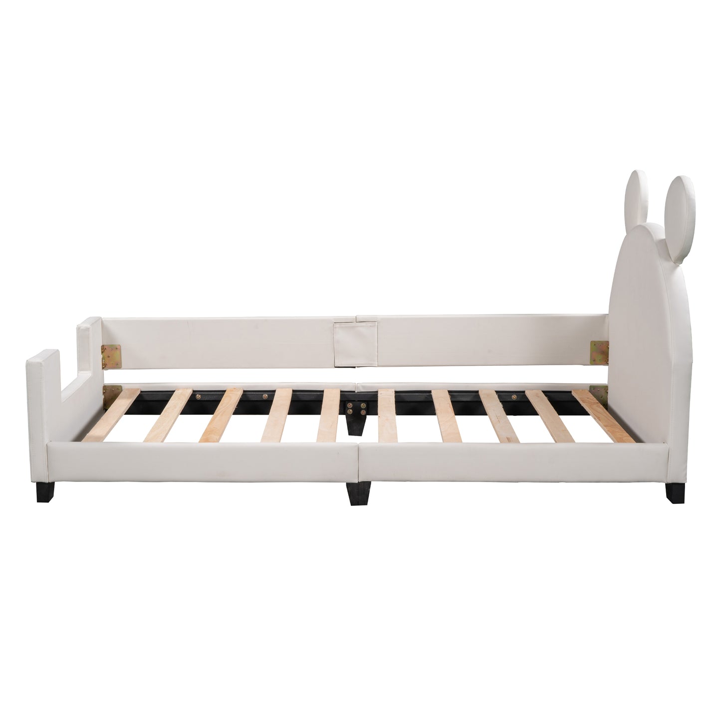 Twin Size Upholstered Daybed with Carton Ears Shaped Headboard White