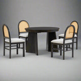 TREXM 5-Piece Retro Dining Set, Expandable Table and 4 Cushioned Chairs with Rattan Backrests, Espresso Finish