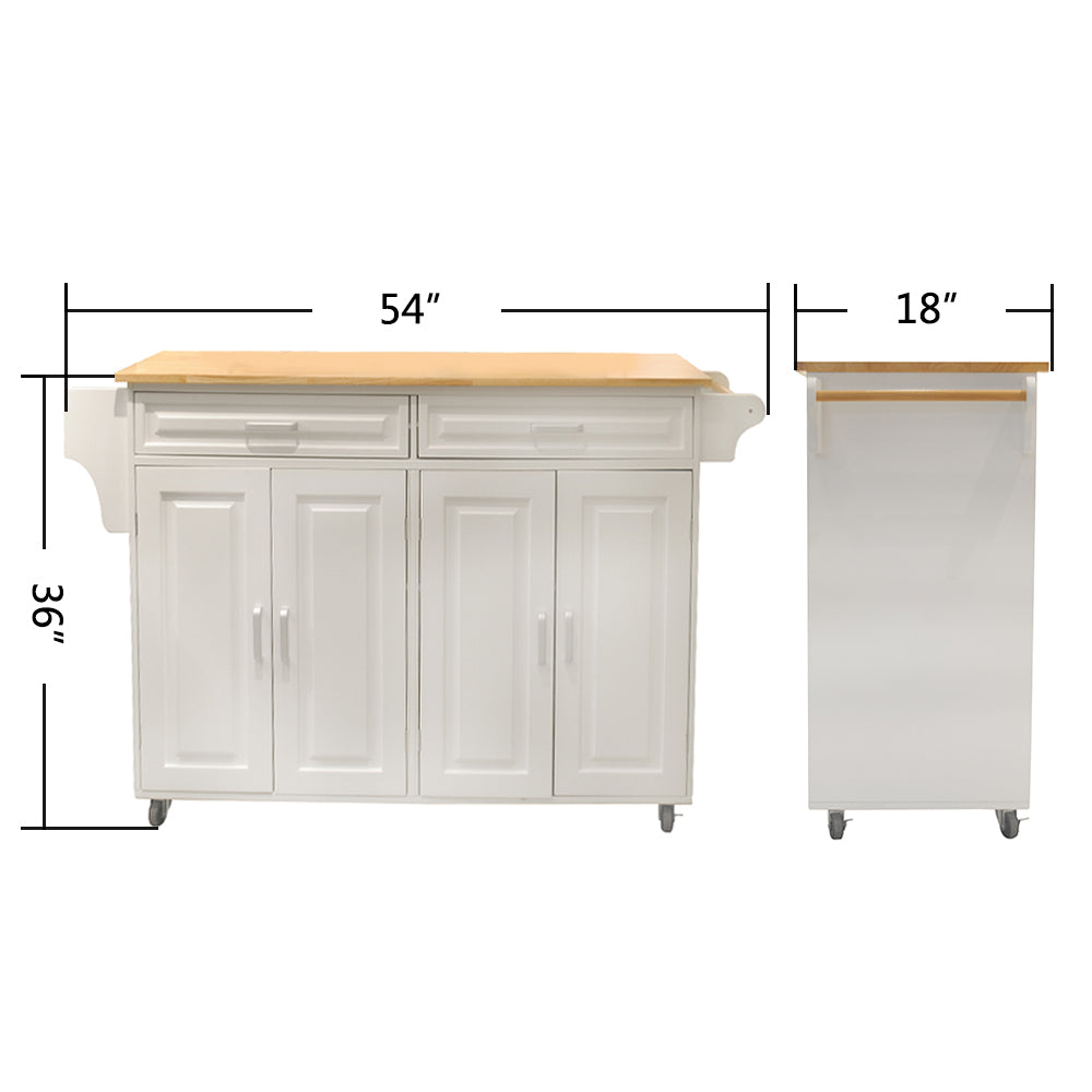 Kitchen Island and Cart, Mobile Design with Rubber Wood Leaf Countertop and Storage Cabinet