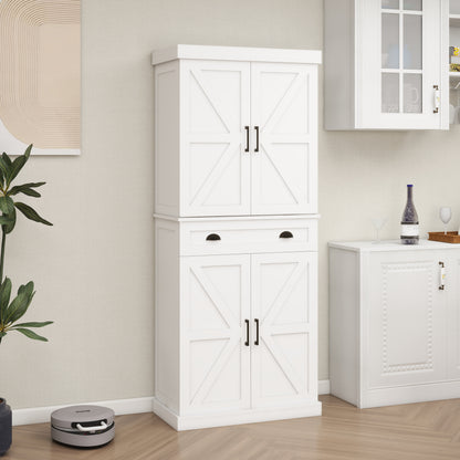 Kitchen Pantry Storage Cabinet with 4 Doors(2Doors with Racks)1 Drawer 2 Adjustable Shelves Freestanding Cupboard