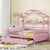 Wooden Full Size House Bed with 2 Drawers Kids Bed with Storage Shelf Pink