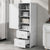 Tall bathroom storage cabinet with two drawers and adjustable shelves for independent storage